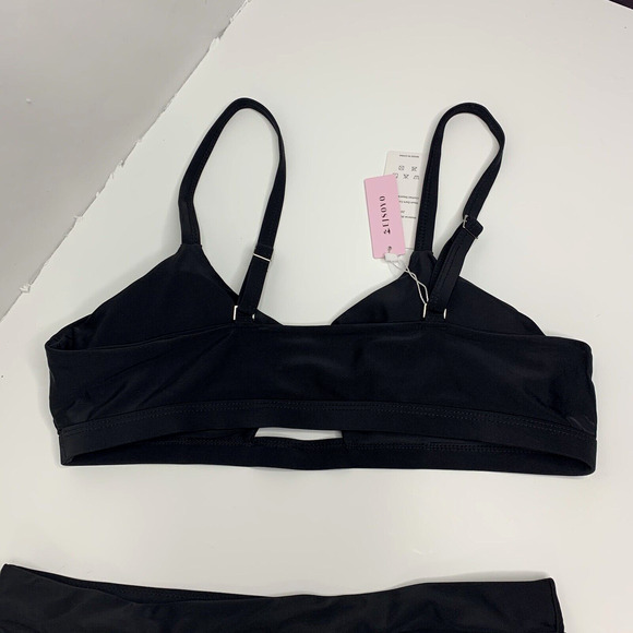 Elsoyo Womens High Waist Bikini Set Size Large Black High Cut Padded - Picture 9 of 13